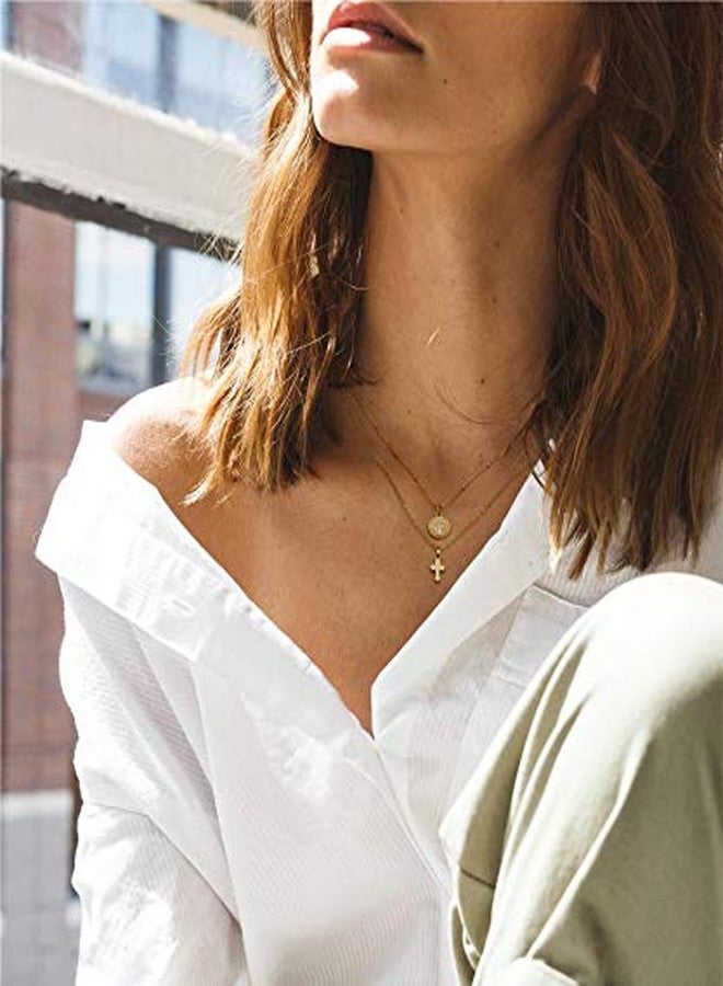 SOFYBJA Dainty Tiny 18K Gold St Benedict Medals Layered Cross Necklace for Women Delicate Simple Cute Coin Pendant Statement Double Layering Chain Necklaces Evil Protection Religious Jewelry Catholic Gifts - Image 5